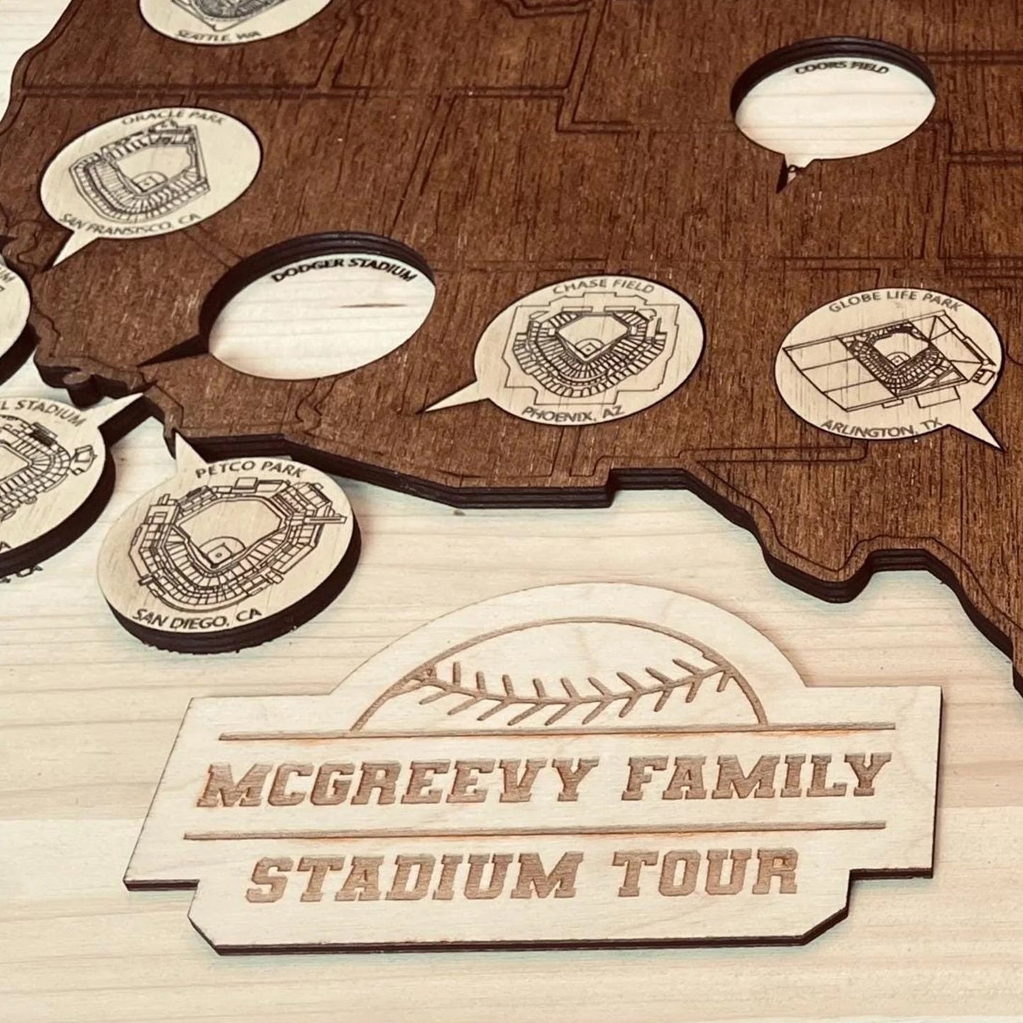 Baseball Stadium Map, Wooden Wall Map, Baseball Tracker, Gift For Baseball Lover