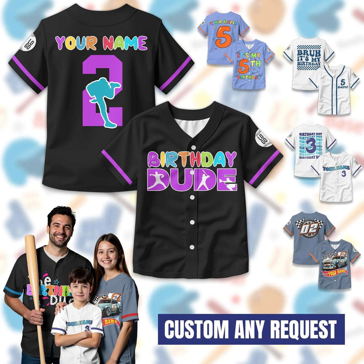 Personalized Birthday Boy Baseball Jersey for Youth Kids, Custom Kids Birthday Gift Baseball Jersey, Baseball Number Tee Birthday Outfit