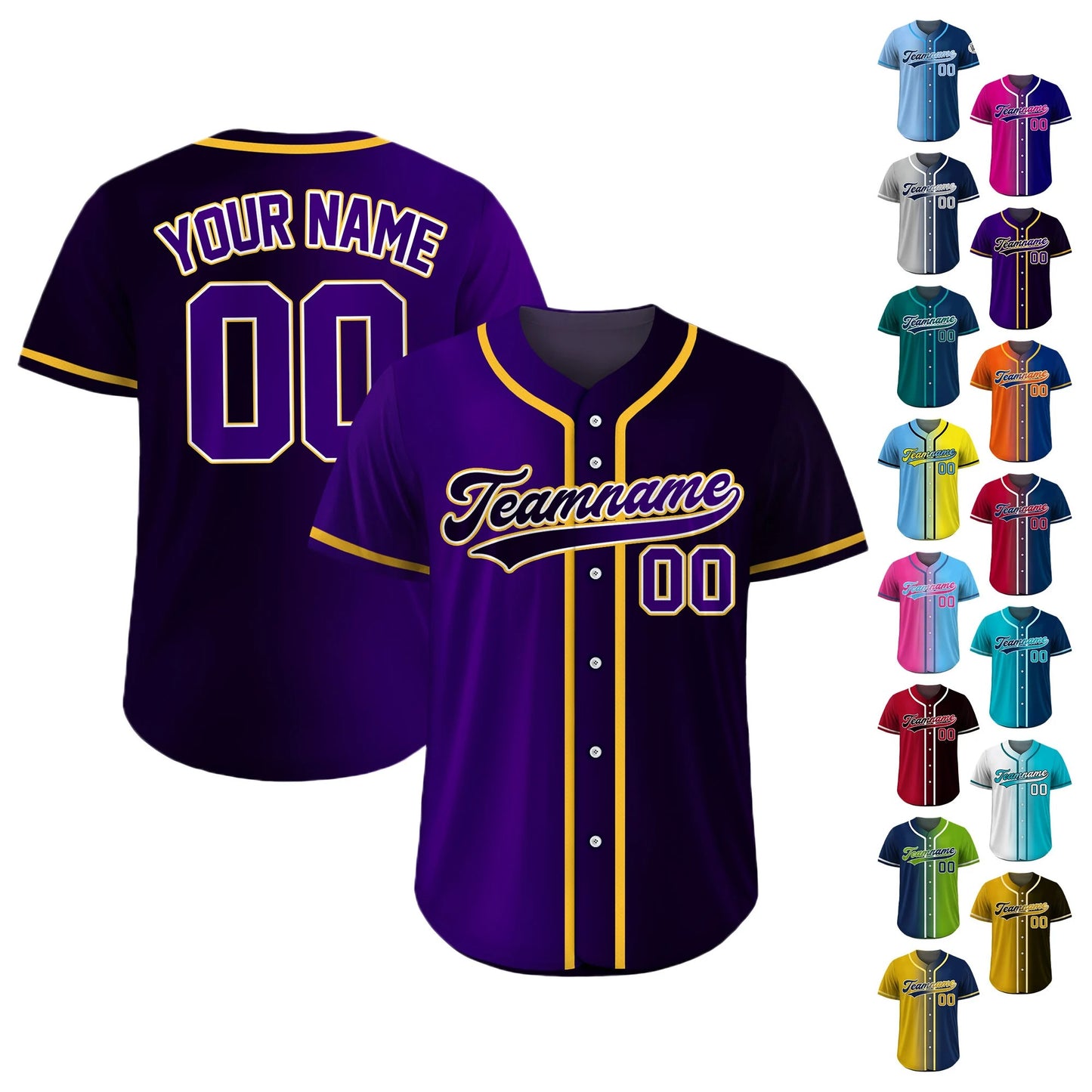 Custom Baseball Jersey Gradient With Teamname Name Number, Custom Jersey Shirt for Men Women Youth Kid, Gift for Baseball Fans Black Purple
