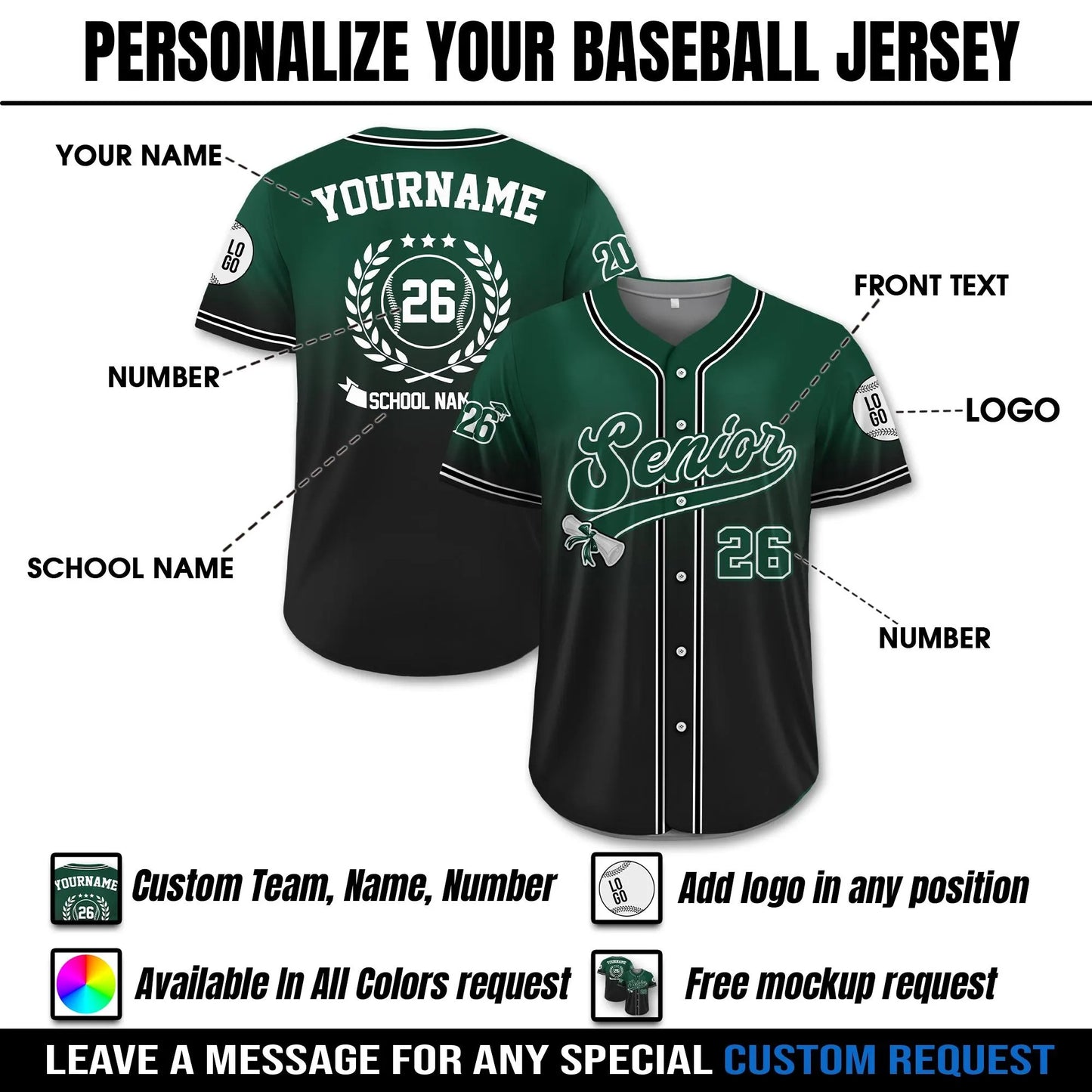 Custom Senior Shirt 2026 Baseball Jersey for Men Women Youth Kid, Custom Class of 2026 Family Graduation Shirt, Proud Family Shirt