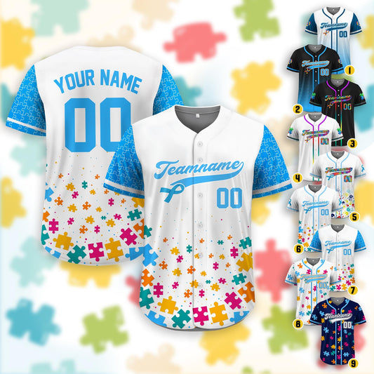 Personalized Autism Awareness Baseball Jersey, Custom Name Number Puzzle Autism Baseball Jersey, Autism Warrior Support Baseball Jersey