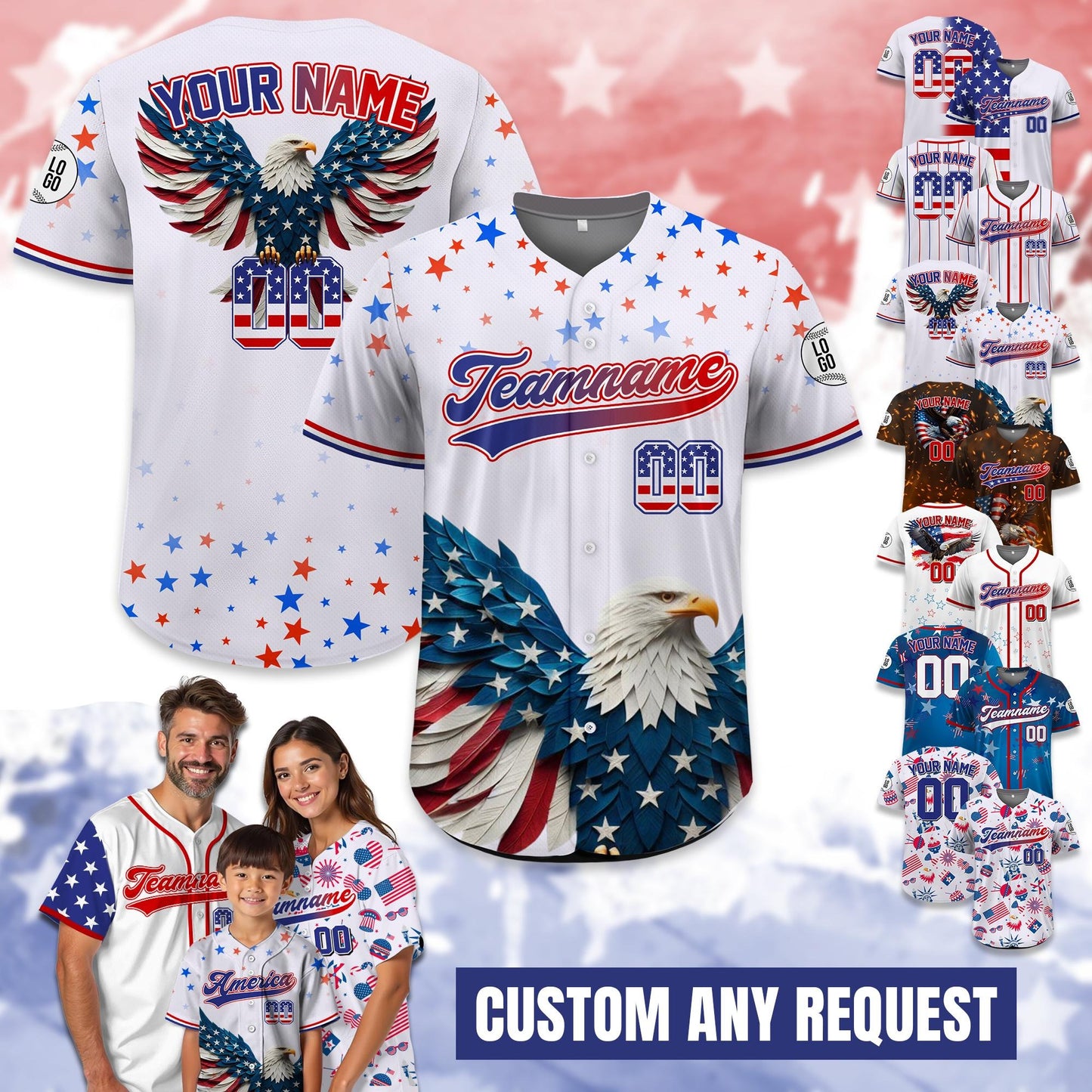 Personalized Eagle American Baseball Jersey, Custom Name Patriotic Jersey USA Flag Shirt, Gift for American Lovers, 4th of July Shirt