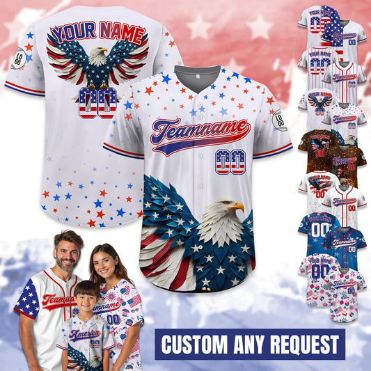 Personalized Eagle American Baseball Jersey, Custom Name Patriotic Jersey USA Flag Shirt, Gift for American Lovers, 4th of July Shirt