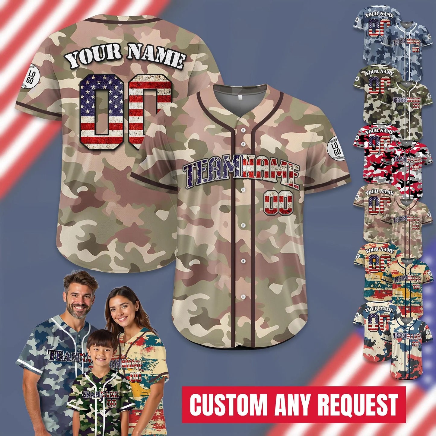 Custom Name Camo Baseball Jersey, Personalized Camouflage Jersey Uniform for Men Women Youth Kid, Patriotic Jersey Gift for Fathers Day