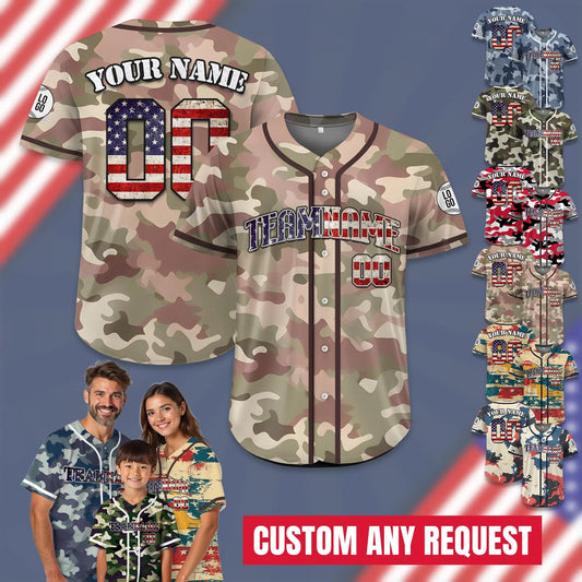 Custom Name Camo Baseball Jersey, Personalized Camouflage Jersey Uniform for Men Women Youth Kid, Patriotic Jersey Gift for Fathers Day