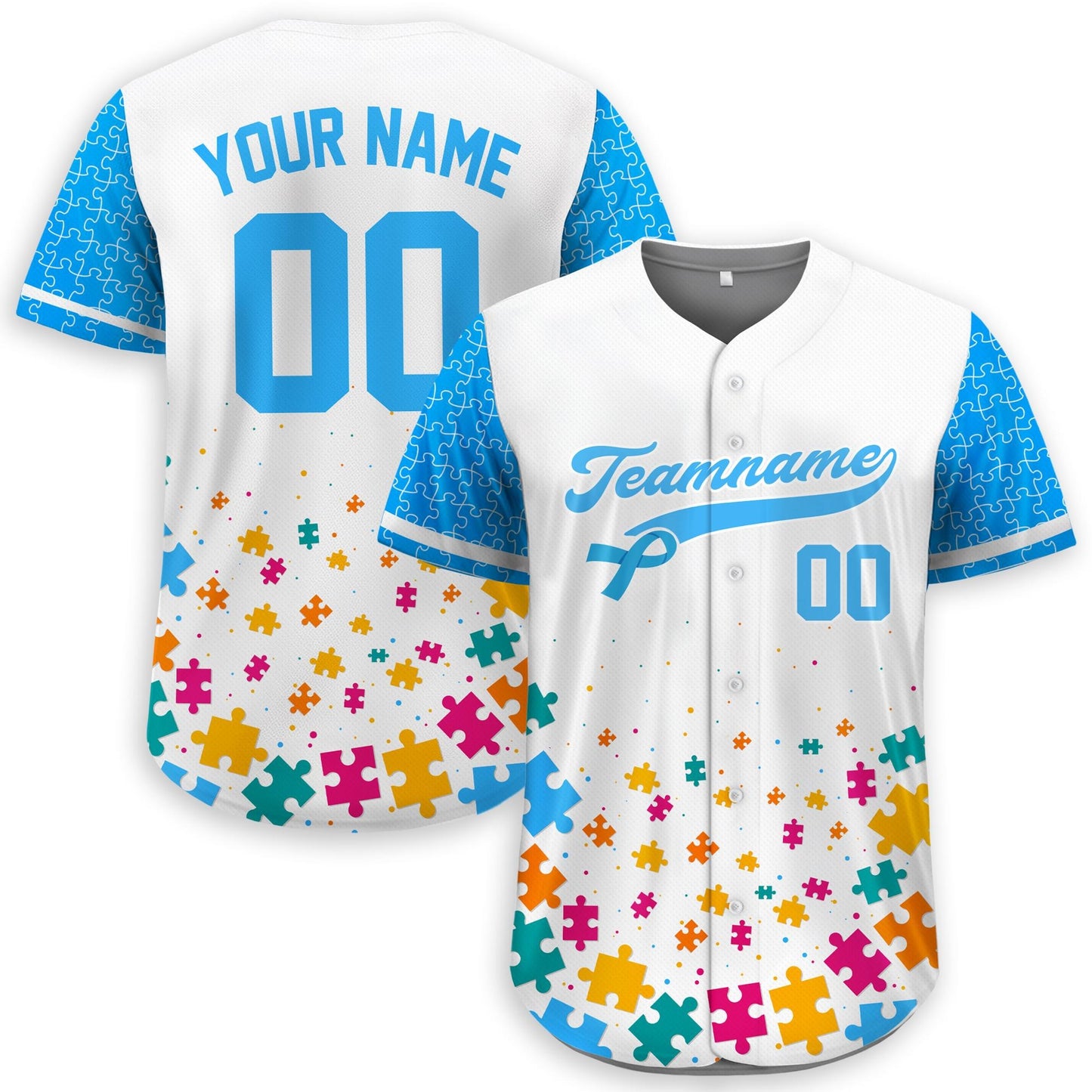 Personalized Autism Awareness Baseball Jersey, Custom Name Number Puzzle Autism Baseball Jersey, Autism Warrior Support Baseball Jersey