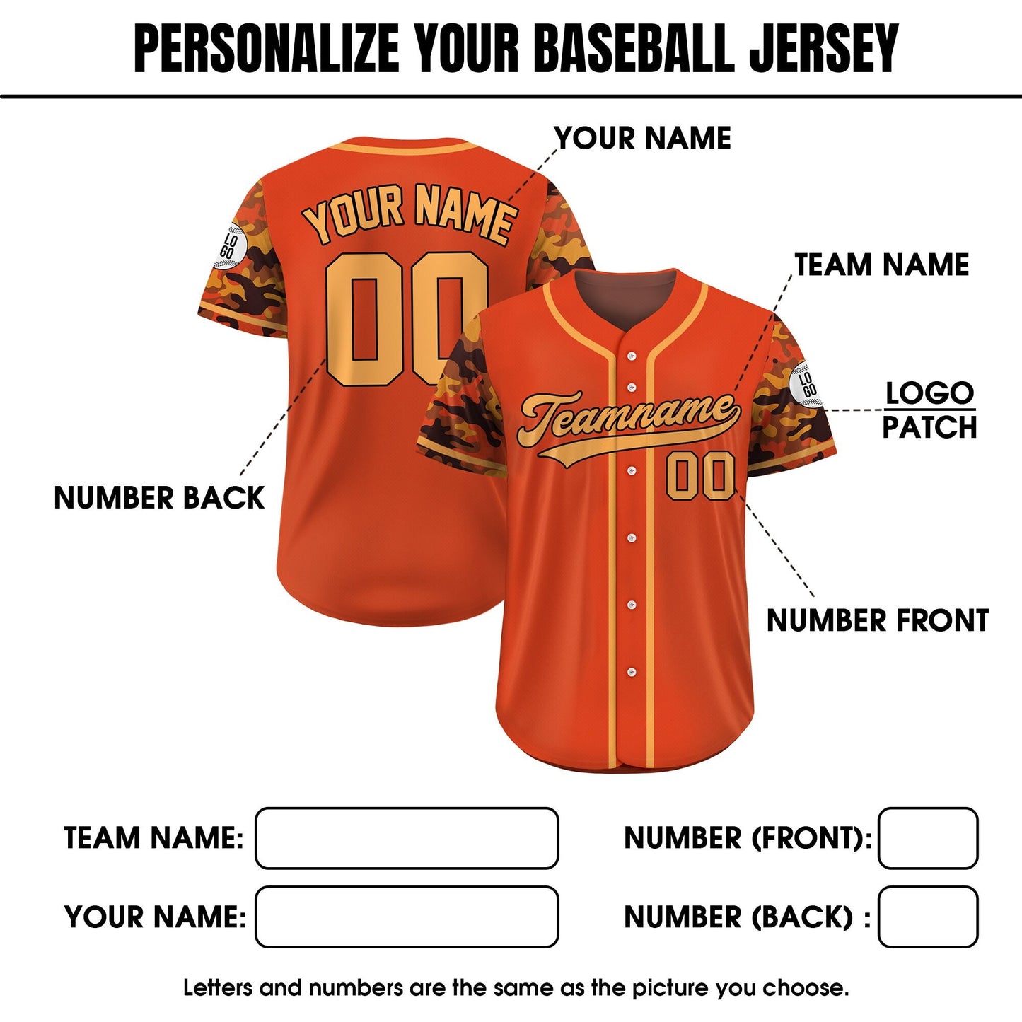 Custom Camo Baseball Jersey Custom Name Number Logo, Personalized Baseball Jersey for Adult Kid, Camouflage Baseball Jersey Uniform Orange