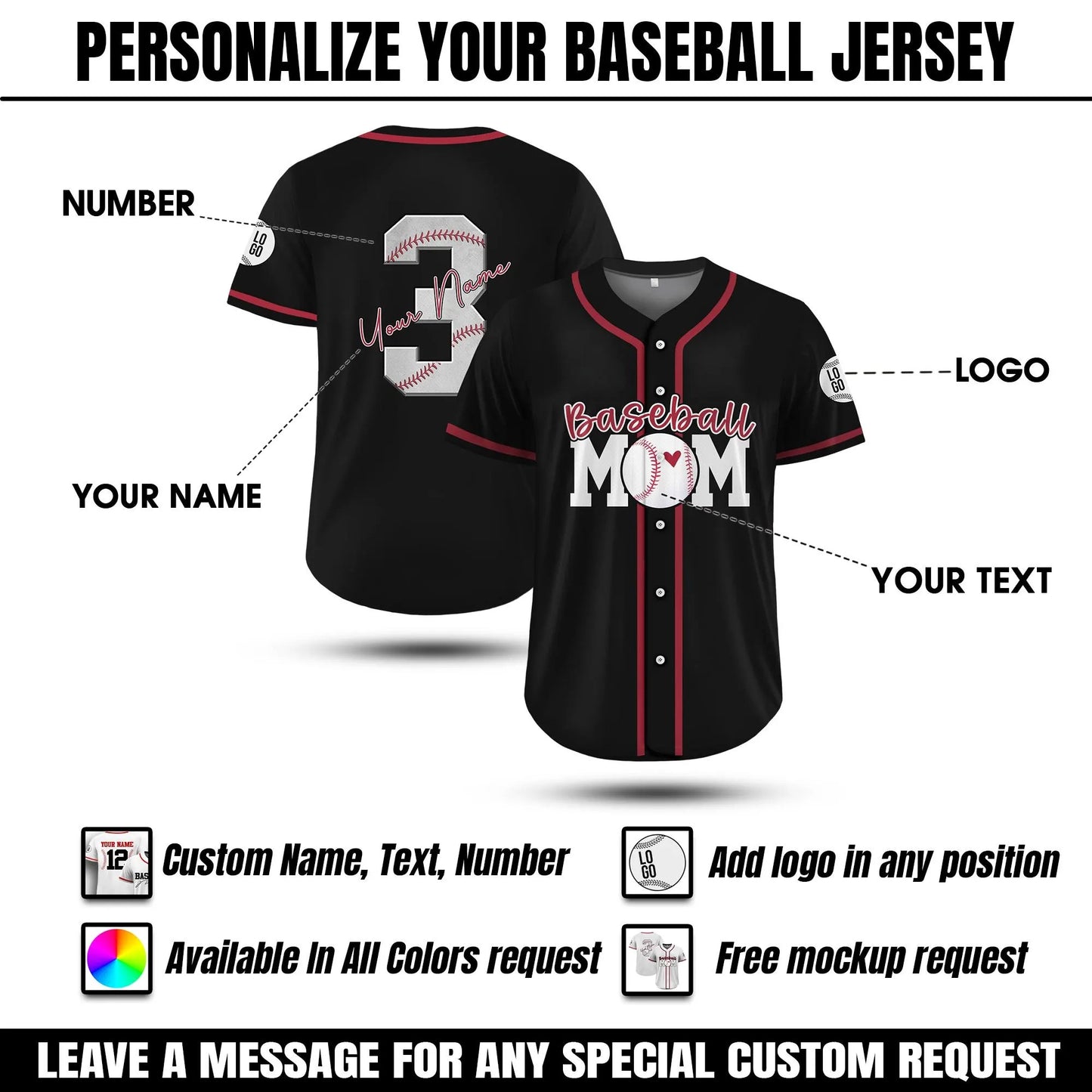 Custom Name & Number Baseball Mom Jersey, Personalized Mothers Day Baseball Jersey, Baseball Senior Mom Jersey, Happy Mothers Day Gifts