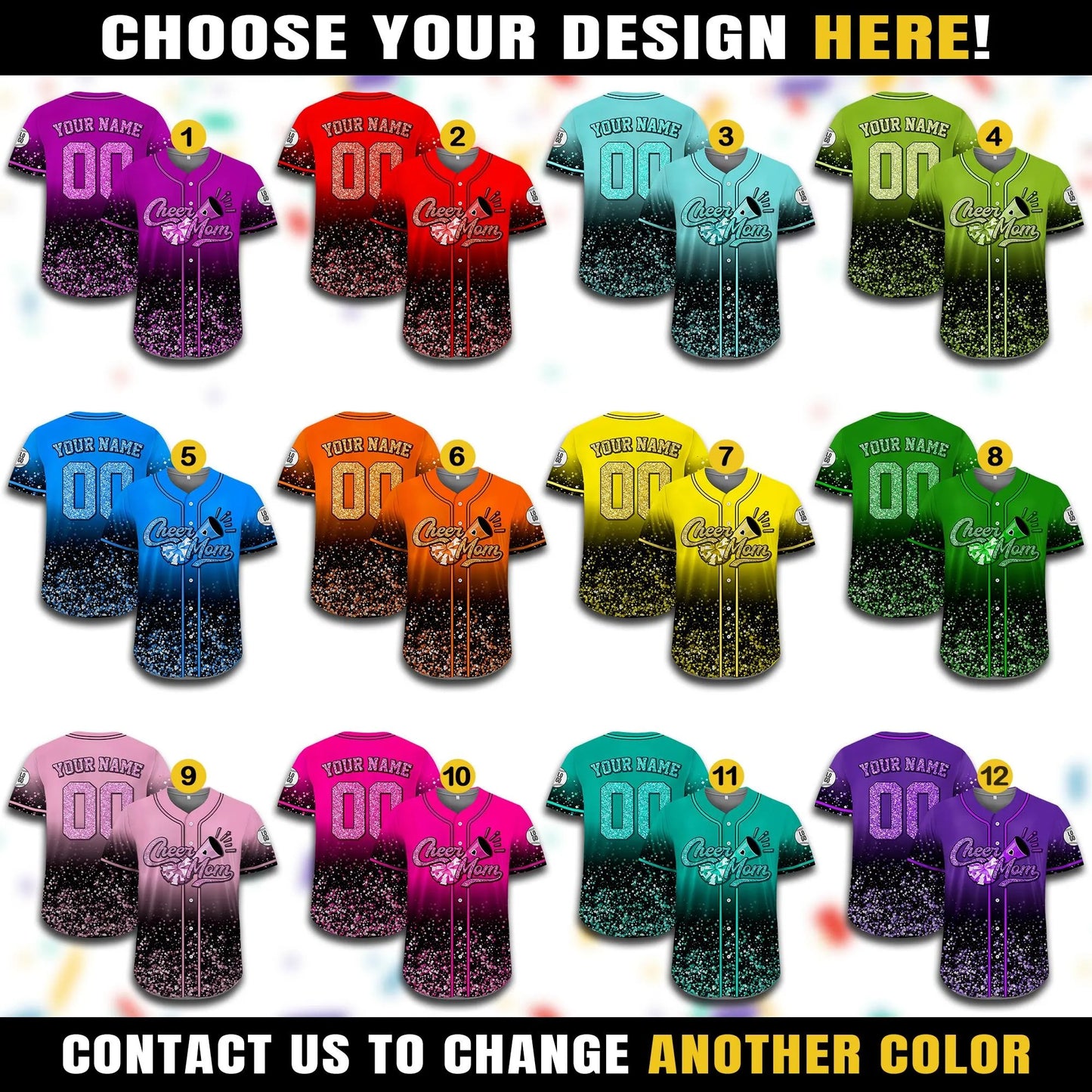 Custom Name Cheerleading Shirt for Cheerleader, Personalized Name Number Glitter Baseball Jersey, Cheer Team Gifts, Mom Gift on Mothers Day