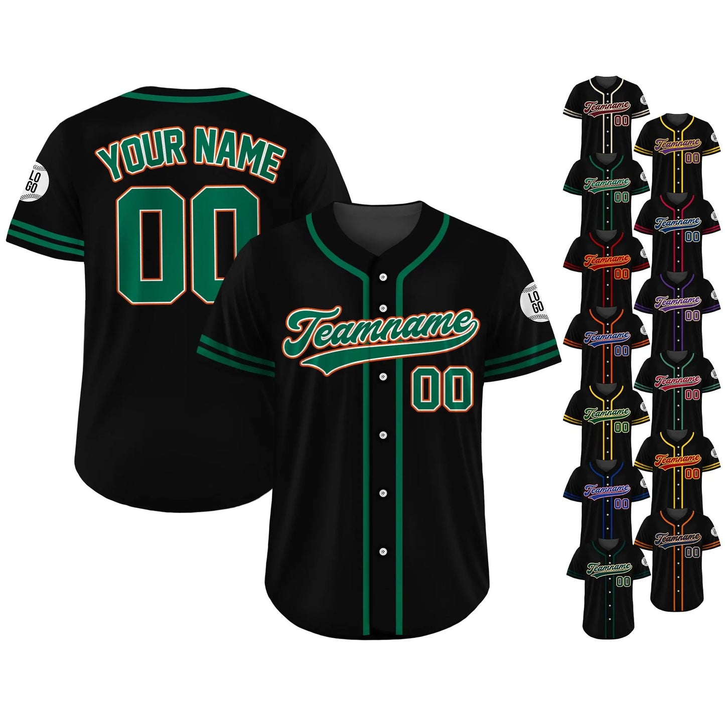 Custom Team Name Number Logo, Custom Baseball Jersey Shirt for Adult Kid, Personalized Baseball Jersey, Black Green Baseball Jersey Uniform