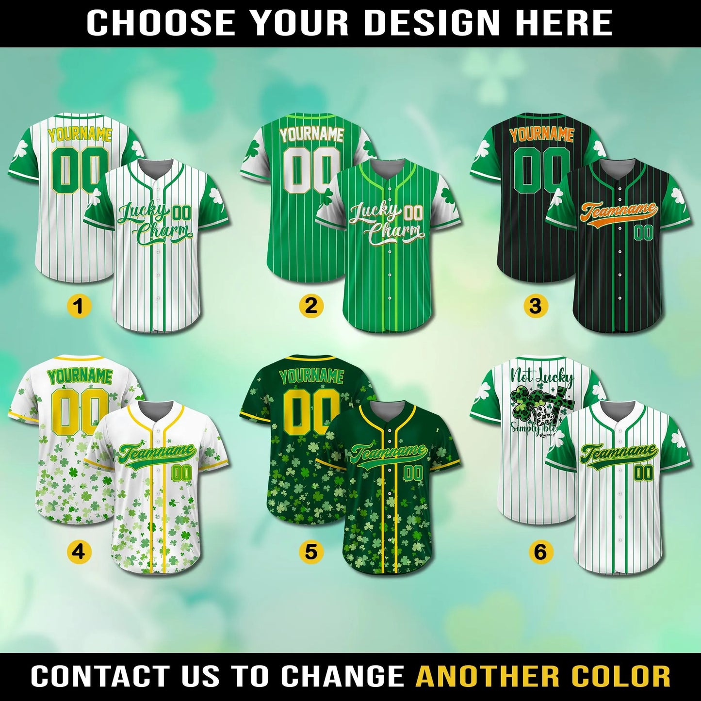 Personalized St Patrick's Day Baseball Jersey With Lucky Charm Shamrock, Custom Name & Number Jersey for Adult Kid, St. Patrick's Day Outfit