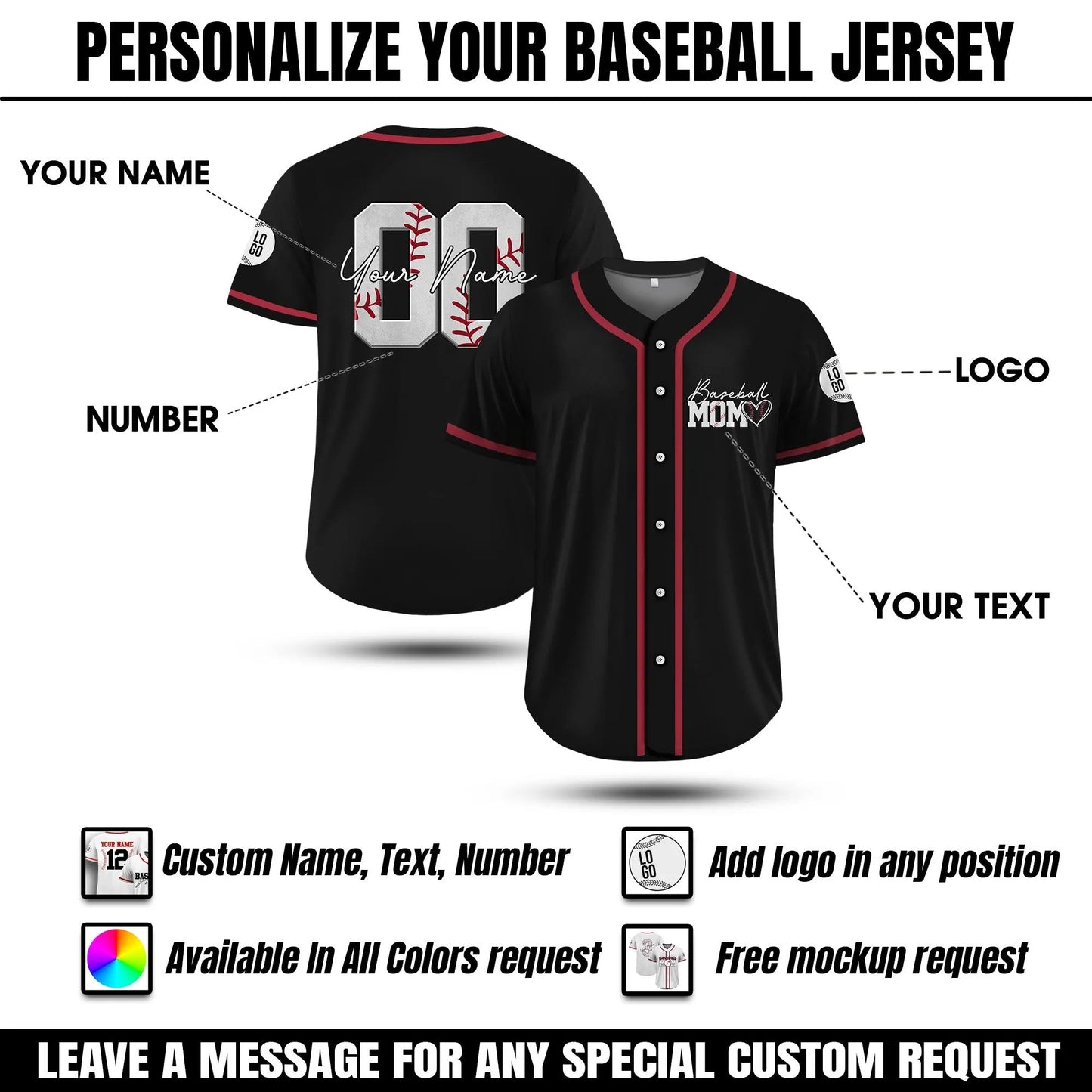 Custom Baseball Mom Jersey, Personalized Name & Number Mothers Day Baseball Jersey, Baseball Senior Mom Jersey, Gifts for Mom on Mothers Day