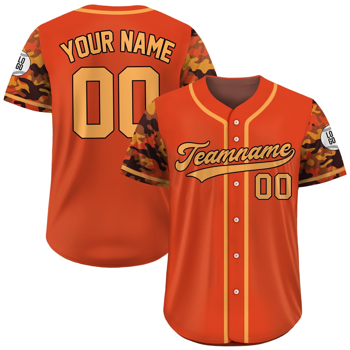 Custom Camo Baseball Jersey Custom Name Number Logo, Personalized Baseball Jersey for Adult Kid, Camouflage Baseball Jersey Uniform Orange
