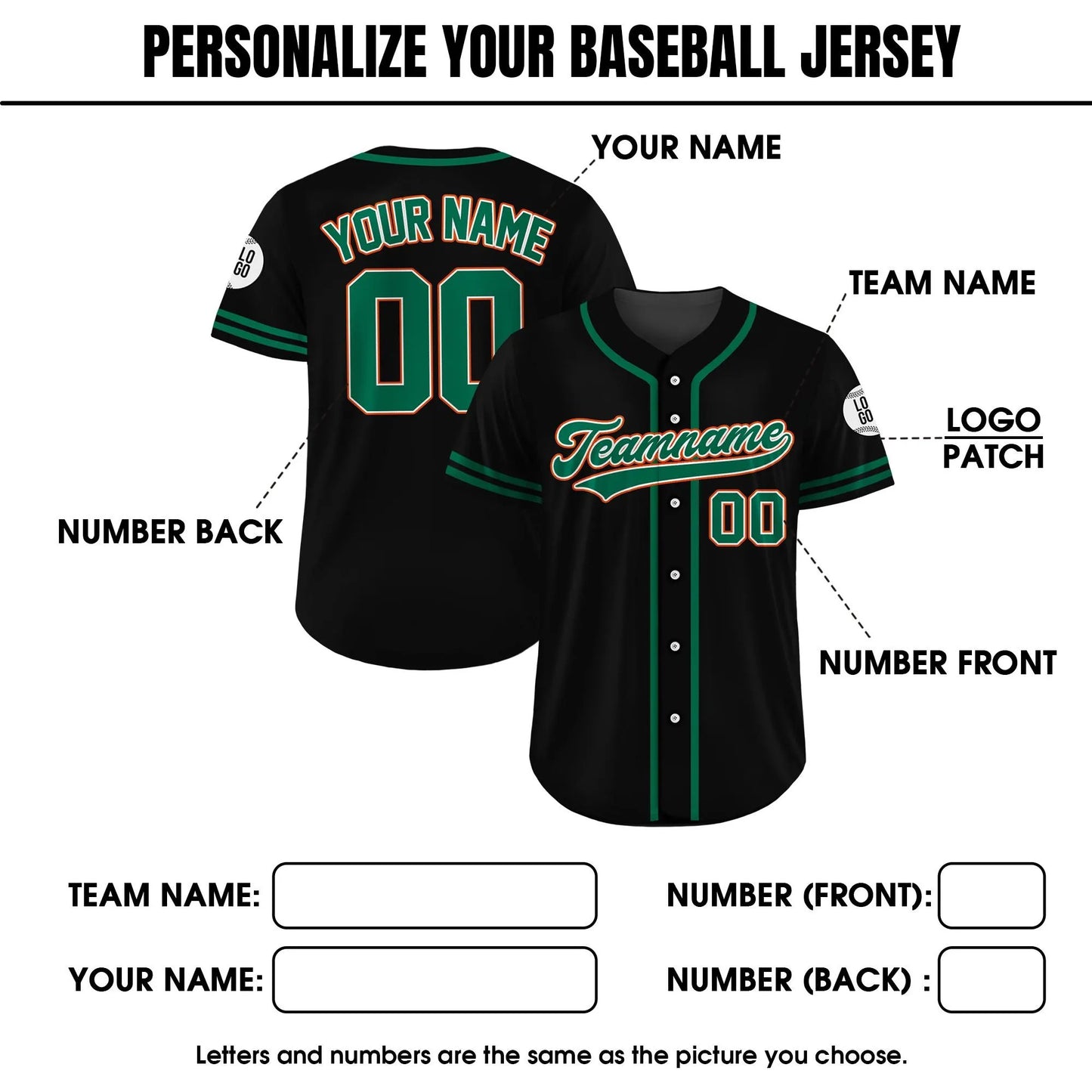 Custom Team Name Number Logo, Custom Baseball Jersey Shirt for Adult Kid, Personalized Baseball Jersey, Black Green Baseball Jersey Uniform