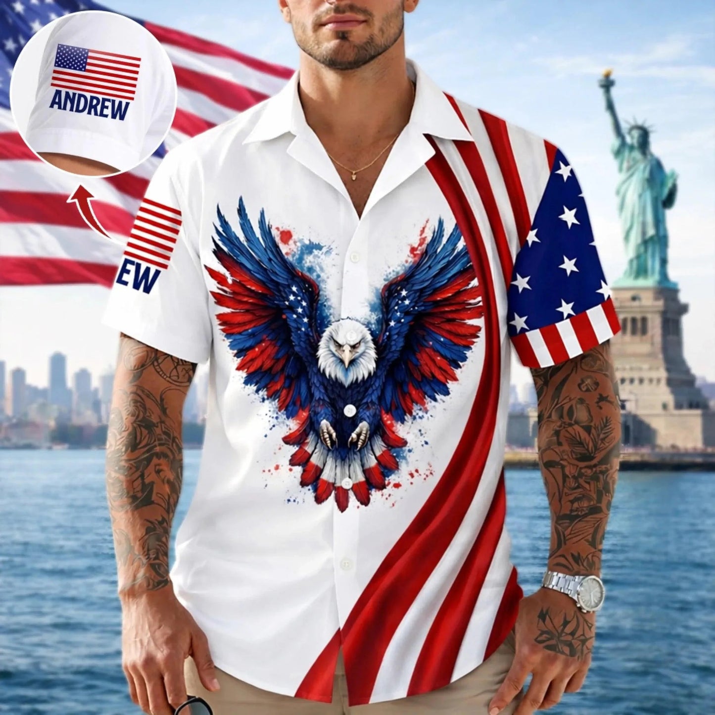 Personalized Hawaiian Shirt America 250th Anniversary 1776-2026, Custom Patriotic Aloha Shirt, 4th of July USA Gift for Men