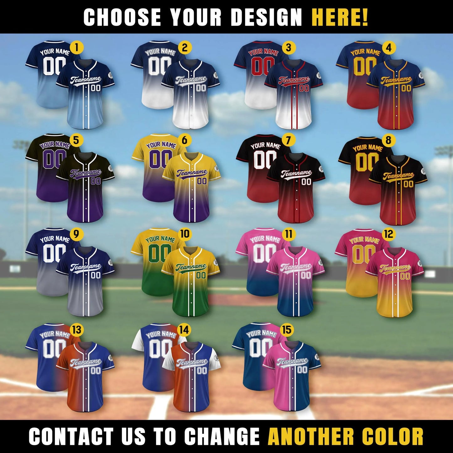 Gradient Custom Baseball Jersey With Teamname Name Number, Jersey Shirt for Men Women Youth Kid, Gift for Baseball Fan Green Yellow Printed