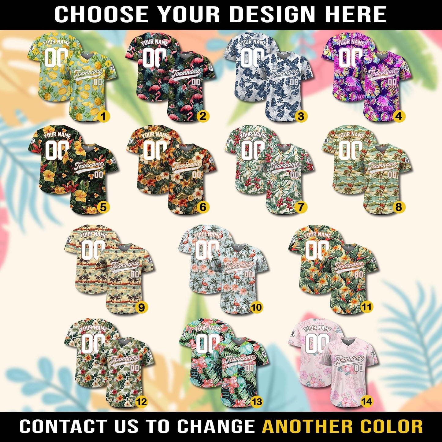 Personalized Hawaiian Baseball Jersey for Adult Youth Kid With, Custom Team Name Number Flower Beach Vacation Tropical Matching Jersey