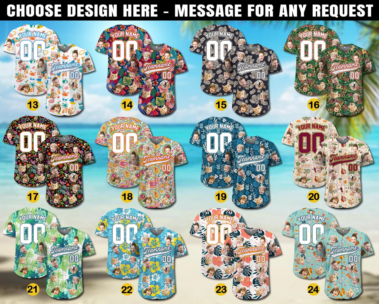 Personalized Hawaiian Baseball Jersey With Face Tropical Shirt Custom Baseball Jersey Shirt for Adult Youth Kid in Vacation Flamingo Fruits