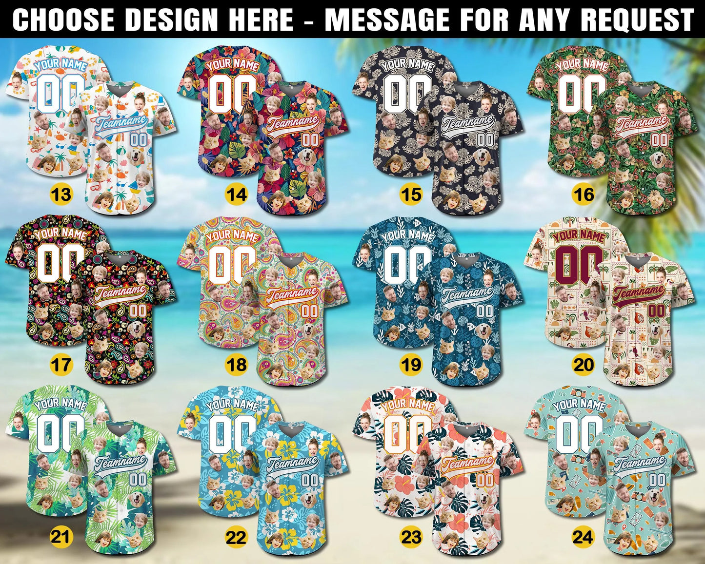 Personalized Face Hawaiian Baseball Jersey for Men Women Youth Kid, Custom Hawaiian Jersey With Pet Photo, Holiday Tropical Pattern Shirt