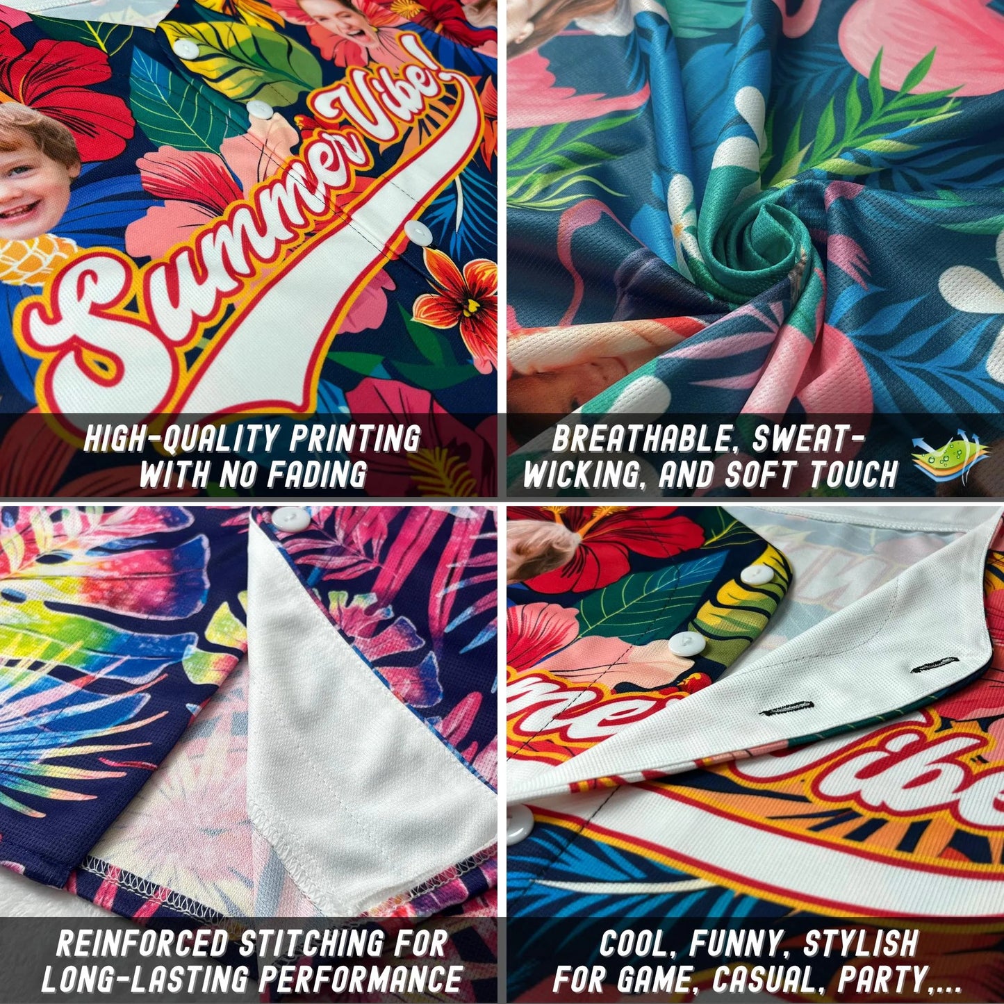 Personalized Hawaiian Baseball Jersey for Adult Youth Kid With, Custom Team Name Number Flower Beach Vacation Tropical Matching Jersey