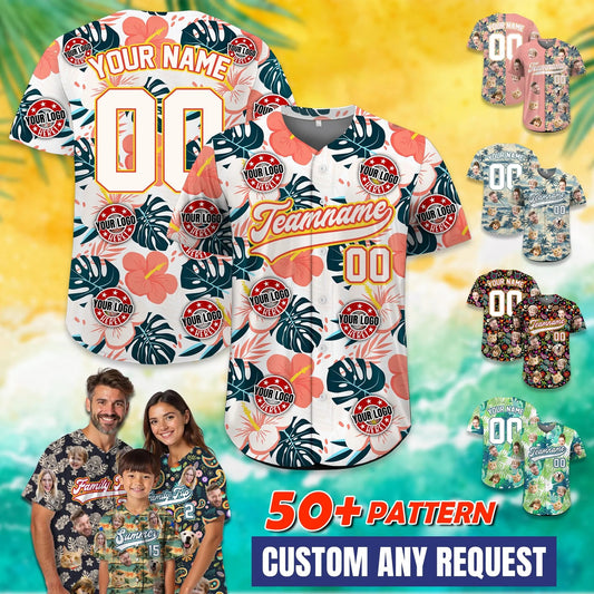 Custom Hawaiian Baseball Jersey With Logo, Personalized Logo Baseball Shirt for Adult Kid Picture Hawaiian Shirt for Summer Beach Party