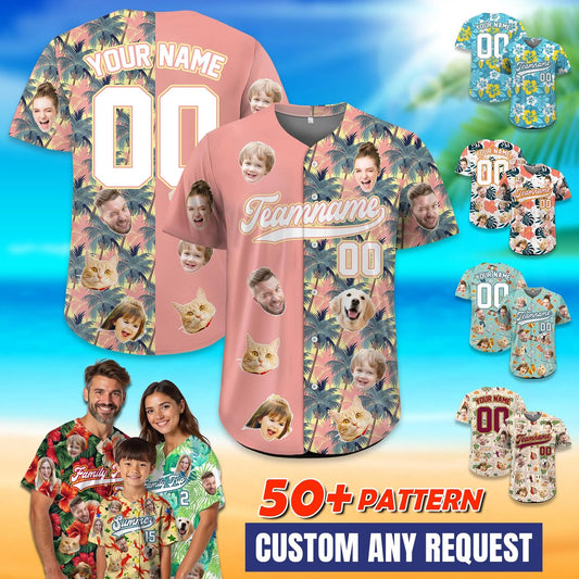 Custom Face Hawaiian Baseball Team Jersey With Name Number, Personalized Baseball Shirt for Men Women Youth Preschool Bachelor Party Shirt