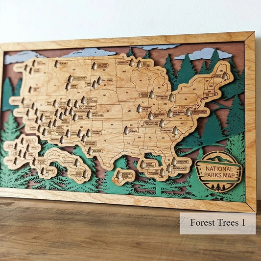 Personalized National Park Map Wooden Checklist Travel With Pins, National Park Sign, Gift for Hiker