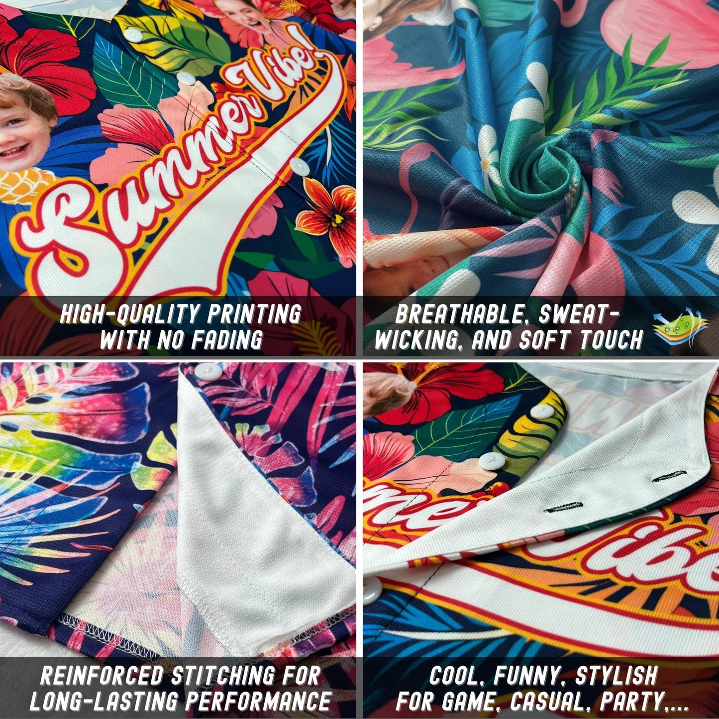 Custom Hawaiian Baseball Jersey With Logo, Personalized Logo Baseball Shirt for Adult Kid Picture Hawaiian Shirt for Summer Beach Party