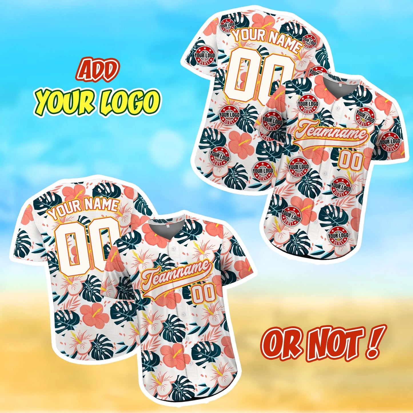 Custom Hawaiian Baseball Jersey With Logo, Personalized Logo Baseball Shirt for Adult Kid Picture Hawaiian Shirt for Summer Beach Party