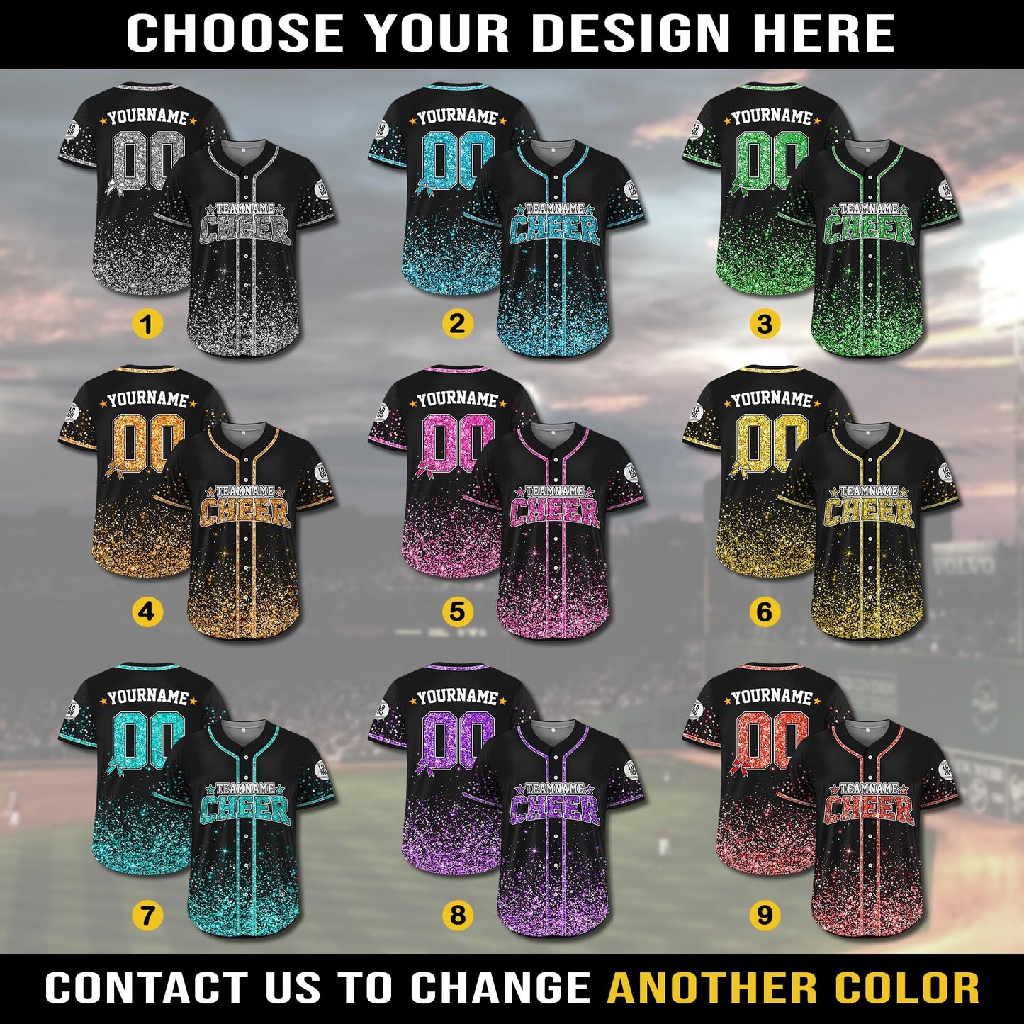 Personalized Team Name Number Glitter Cheer Baseball Jersey for Adult Kid, Custom Name Cheer Ribbon Baseball Jersey for Cheer Leader Team