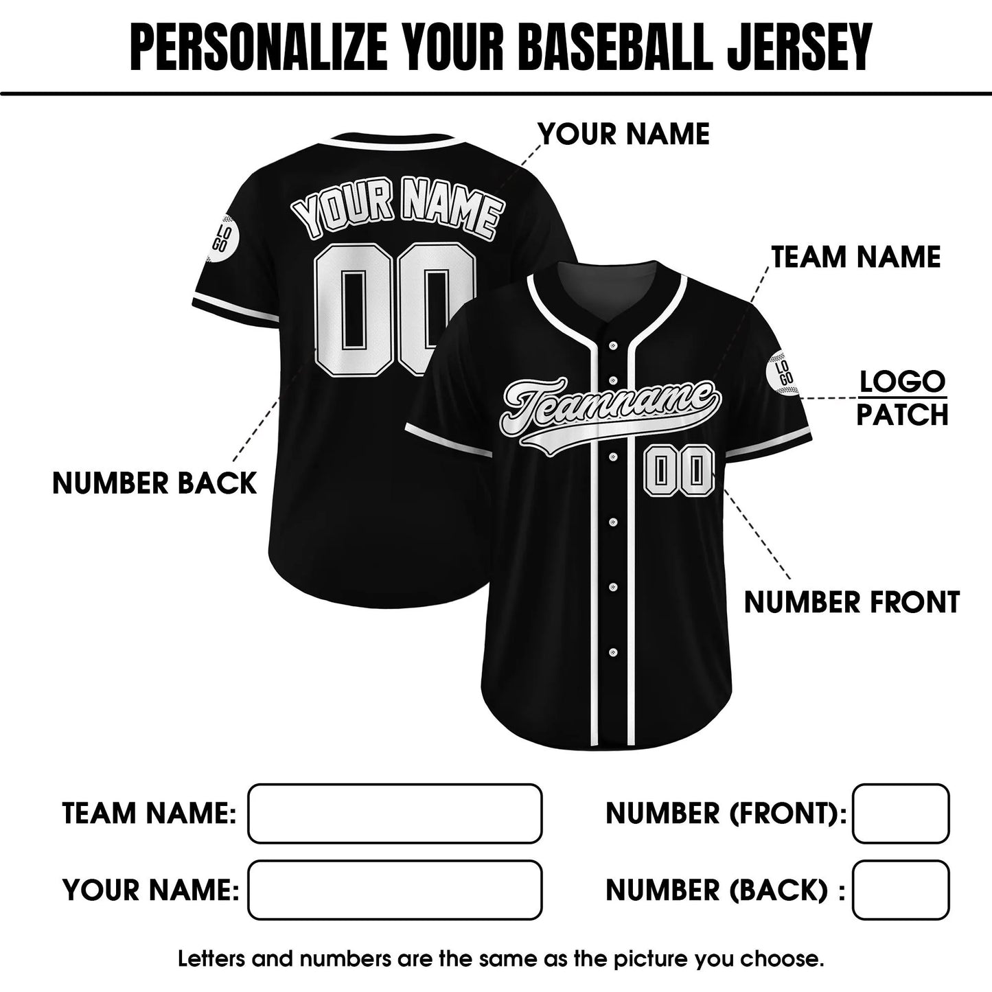 Custom Baseball Jersey, Custom Team Name Number, Personalized Baseball Jersey for Adult Kid, Black White Jersey Uniform for Baseball Lovers