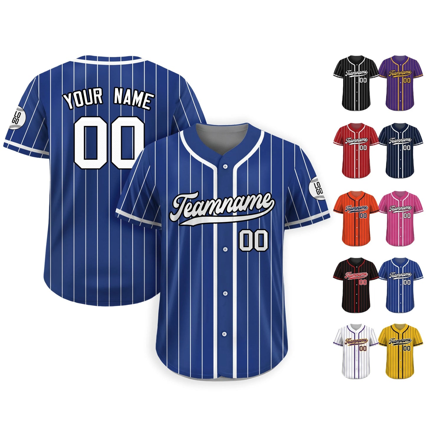 Custom Baseball Jersey With Teamname Name Number, Custom Jersey for Men Women Youth Kid,personalized Pinstripe Jersey Button Down Blue White