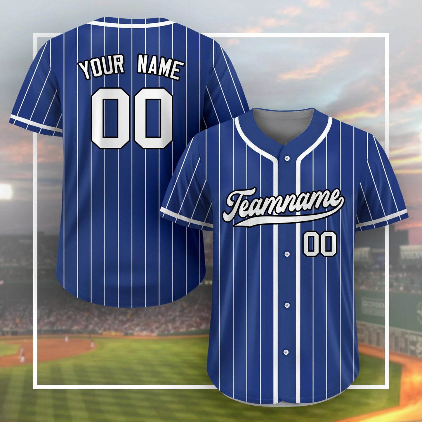 Custom Baseball Jersey With Teamname Name Number, Custom Jersey for Men Women Youth Kid,personalized Pinstripe Jersey Button Down Blue White