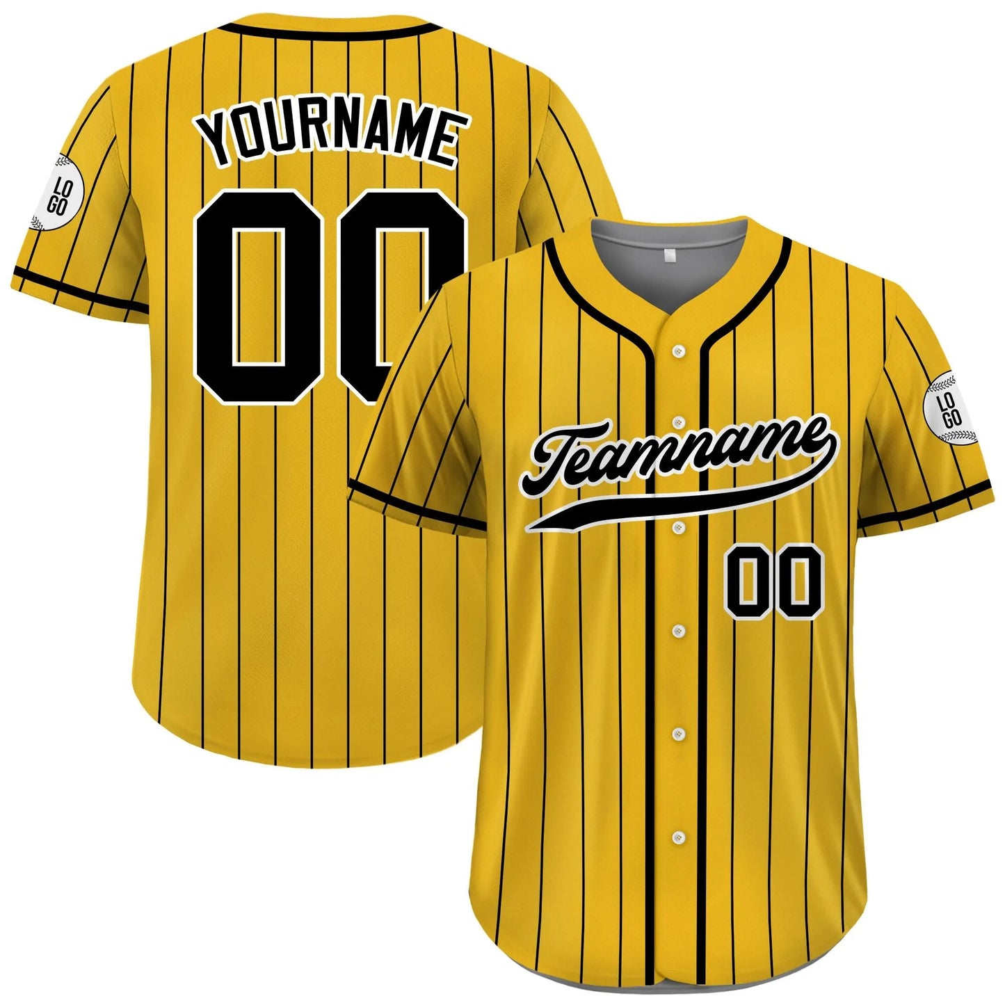 Custom Baseball Jersey With Teamname Name Number, Jersey for Men Women Youth, Personalized Pinstripe Yellow Black Button Down Jersey
