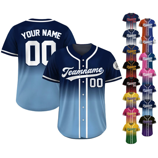 Gradient Custom Baseball Jersey With Teamname Name Number, Jerseys Shirt for Men Women Youth Kid, Gifts for Baseball Fans Printed Blue Navy