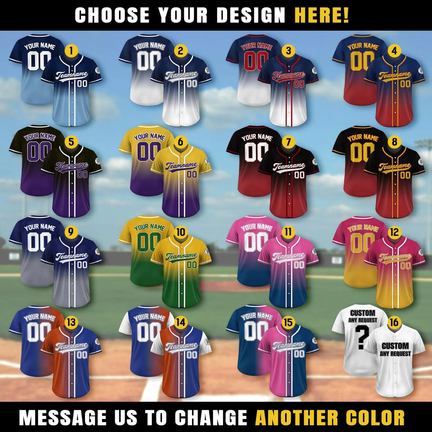 Gradient Custom Baseball Jersey With Teamname Name Number, Jerseys Shirt for Men Women Youth Kid, Gifts for Baseball Fans Printed Blue Navy