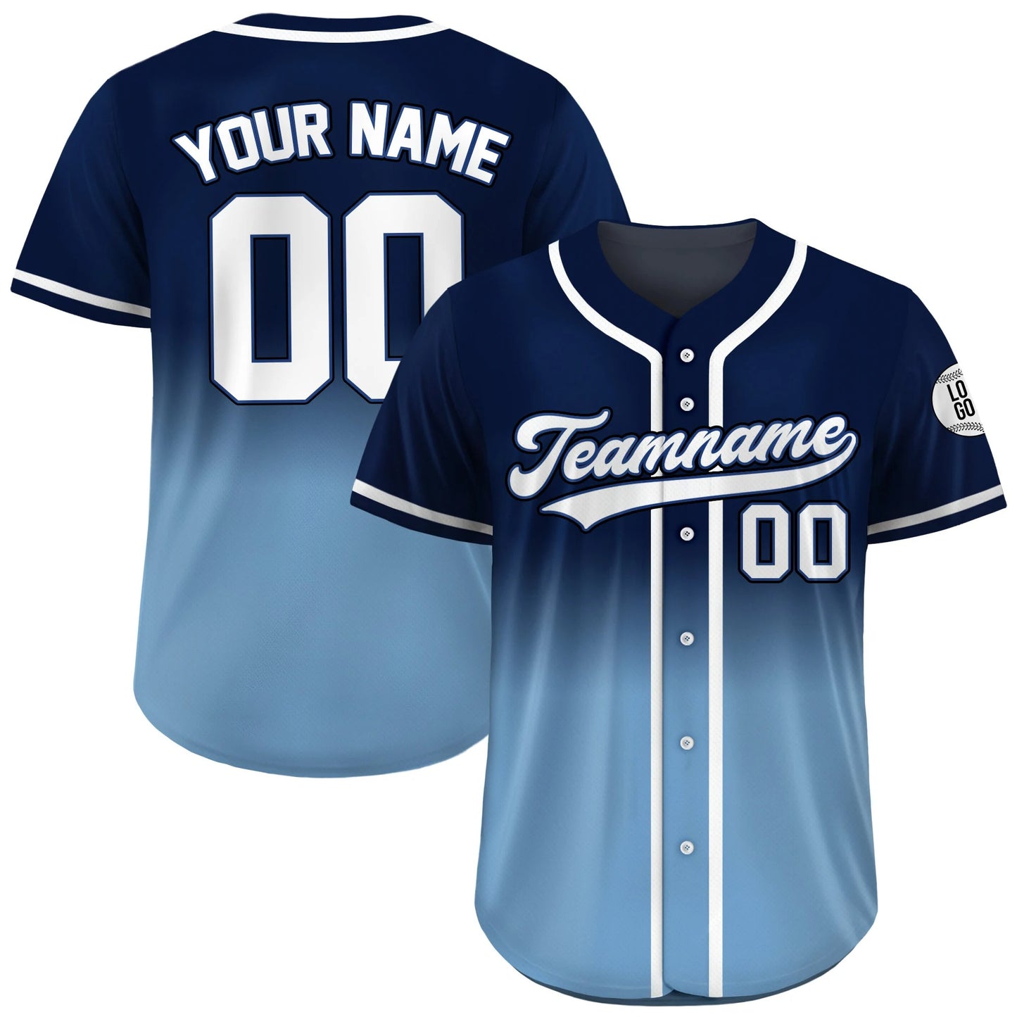 Gradient Custom Baseball Jersey With Teamname Name Number, Jerseys Shirt for Men Women Youth Kid, Gifts for Baseball Fans Printed Blue Navy