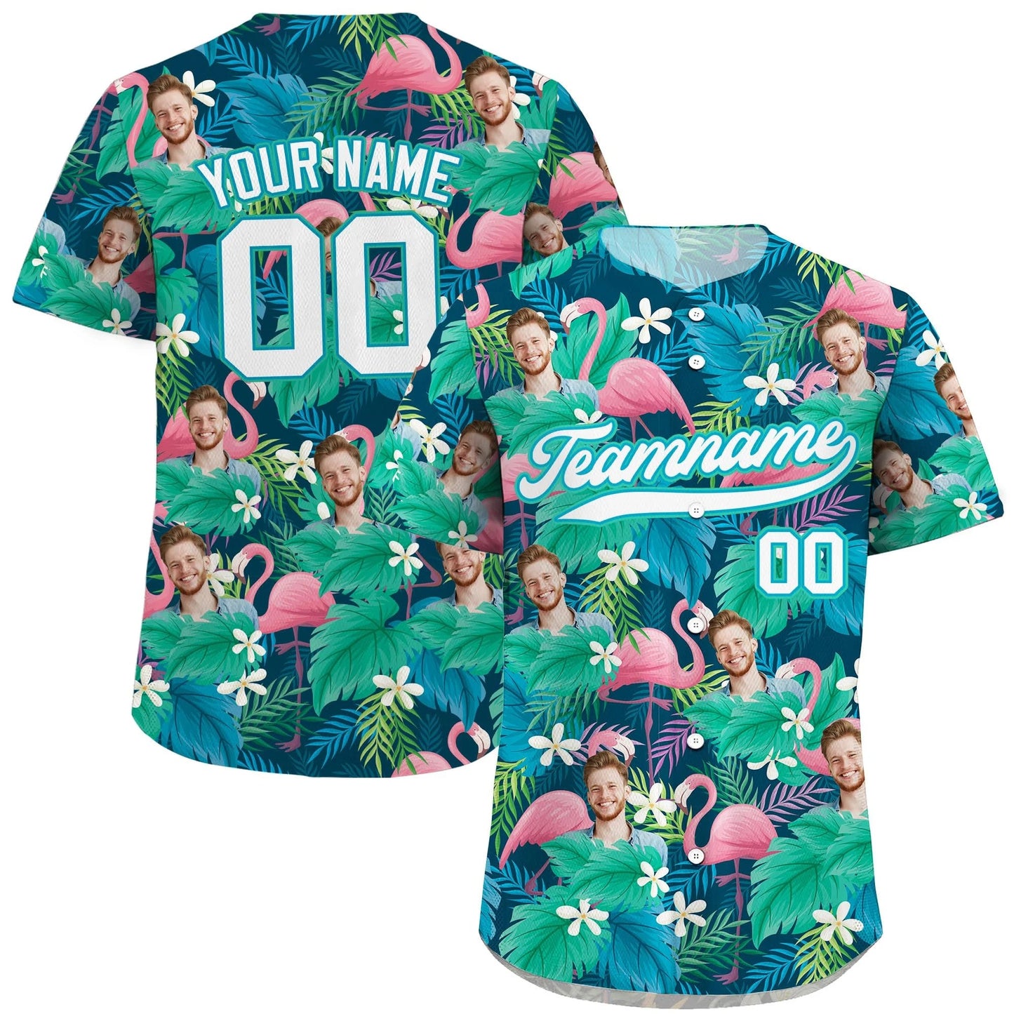 Custom Hawaiian Baseball Jersey With Face Teamname Name Number, Personalized Hawaii Floral Shirt for Men Women Youth Preschool Button Shirt