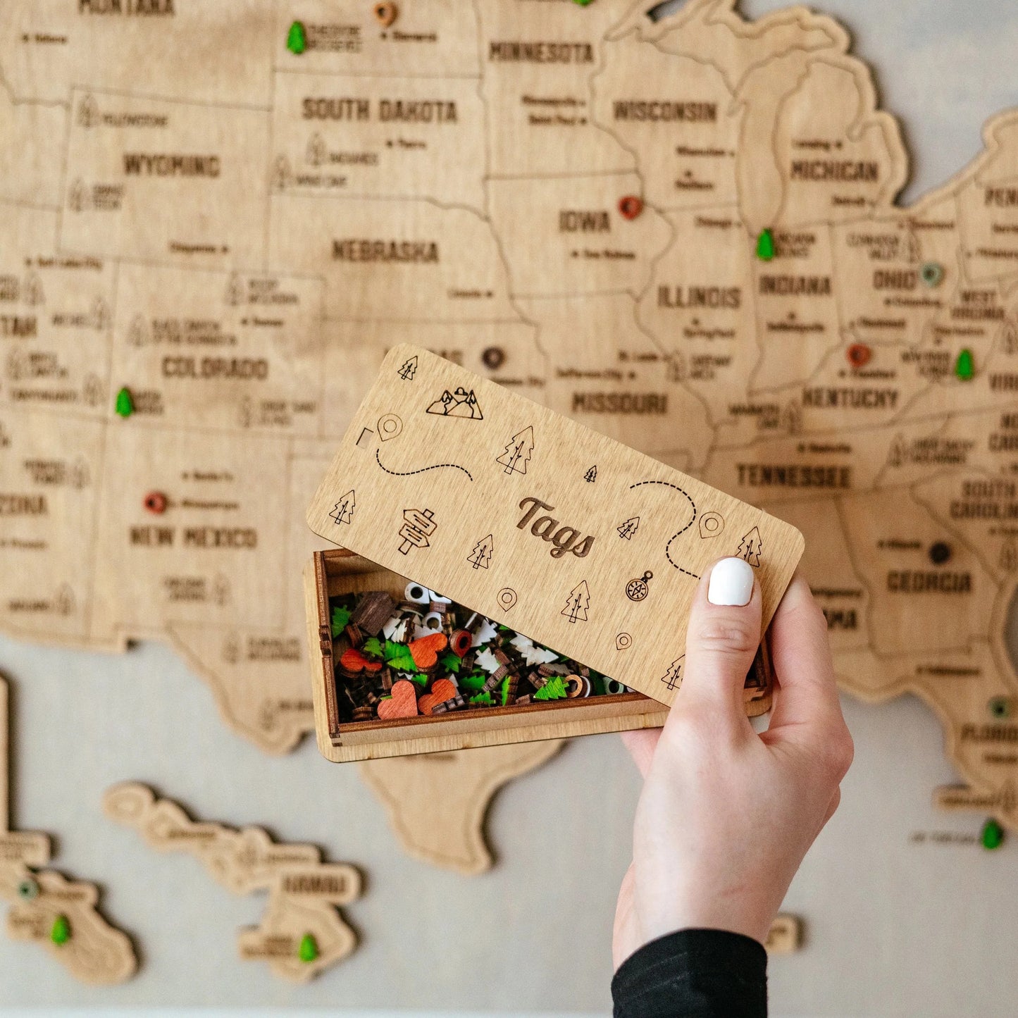Personalized USA National Park Service Push Pin Map, National Parks Road Trip Wooden Map Tracker