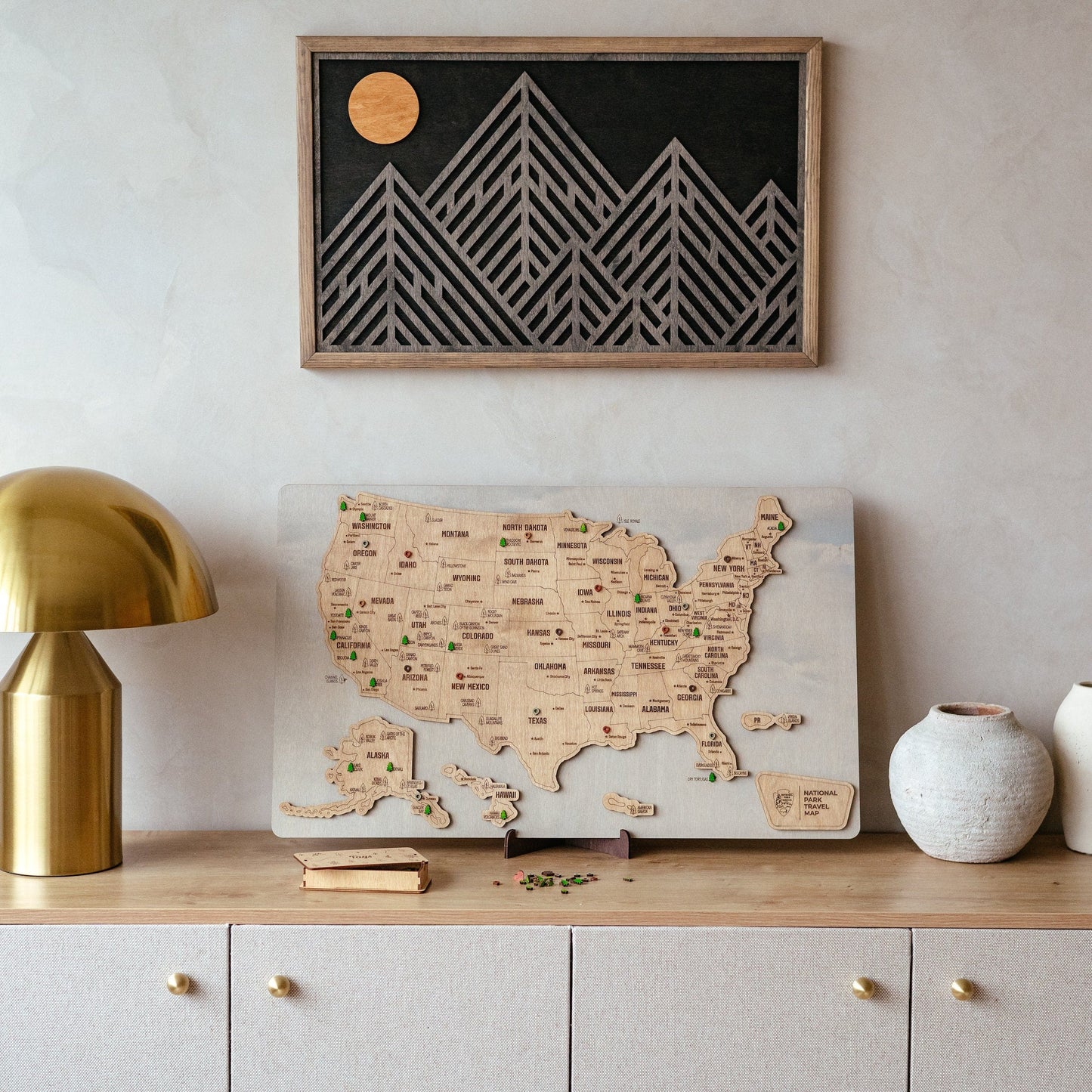 Personalized USA National Park Service Push Pin Map, National Parks Road Trip Wooden Map Tracker