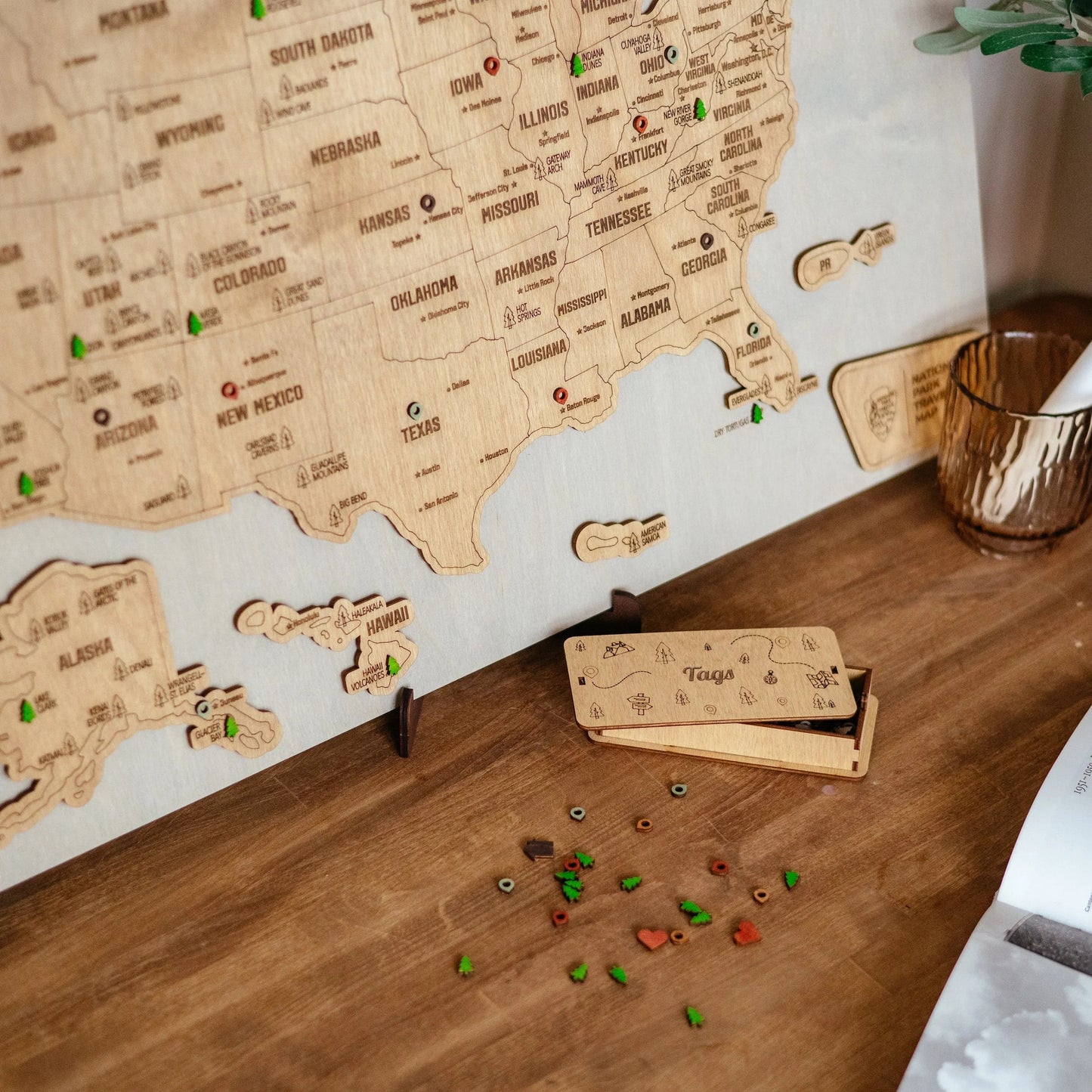 Personalized USA National Park Service Push Pin Map, National Parks Road Trip Wooden Map Tracker