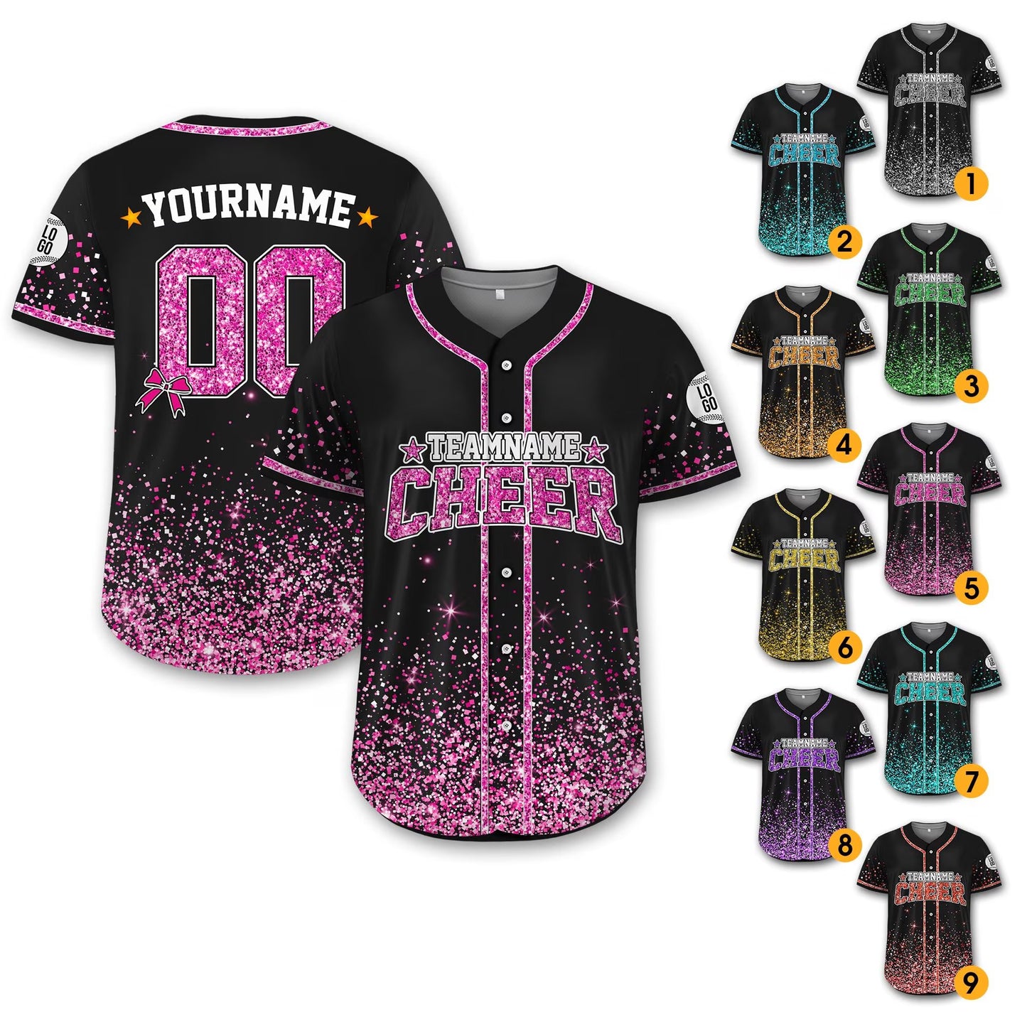 Custom Glitter Baseball Jersey With Team Name Number for Adult Kid, Custom Name Cheerleading Shirt for Cheerleader,faux Cheer Glitter Jersey