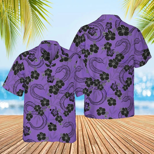 Snake Floral Hawaiian Shirt, Purple Hibiscus Aloha Shirt