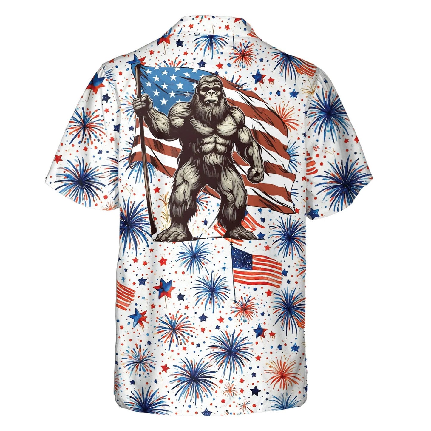 4th of July Firework Bigfoot Hawaiian Shirt Independence Day Aloha Shirt Bigfoot Shirts, 4th of July Gift USA Flag Shirt