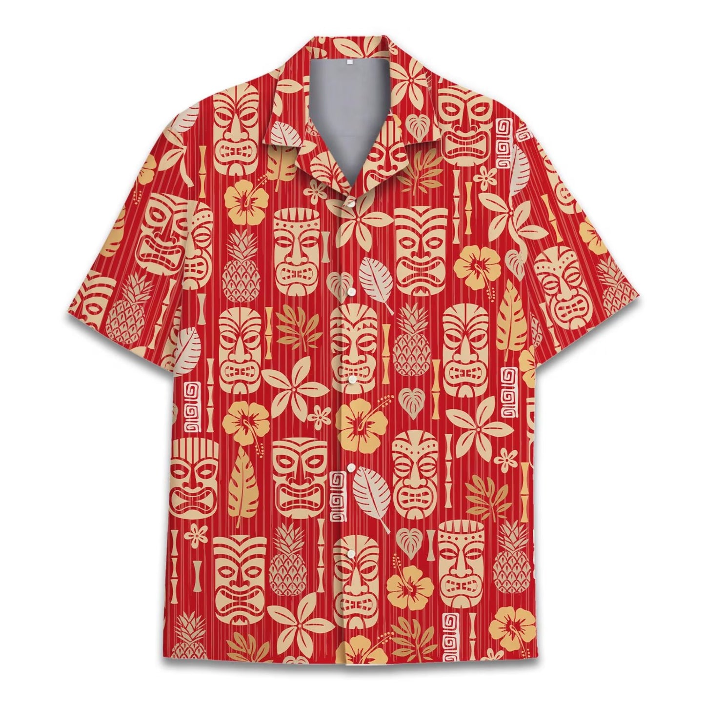 Tiki Hawaiian Shirt for Men Women Youth, Colorful Tiki Aloha Shirt, Short Sleeve Button-down Summer Shirt, Vibrant Tropical Beach Shirt