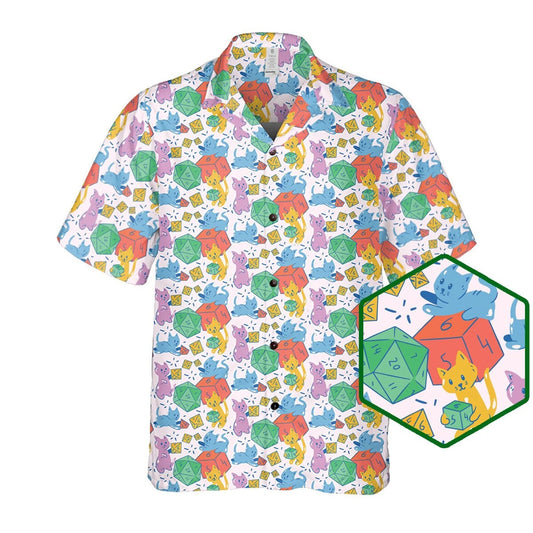 Cat Dice Pattern Hawaiian Shirt, Tabletop RPG Gamer Gift, Cute Aloha Shirt