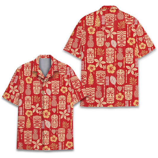 Tiki Hawaiian Shirt for Men Women Youth, Colorful Tiki Aloha Shirt, Short Sleeve Button-down Summer Shirt, Vibrant Tropical Beach Shirt