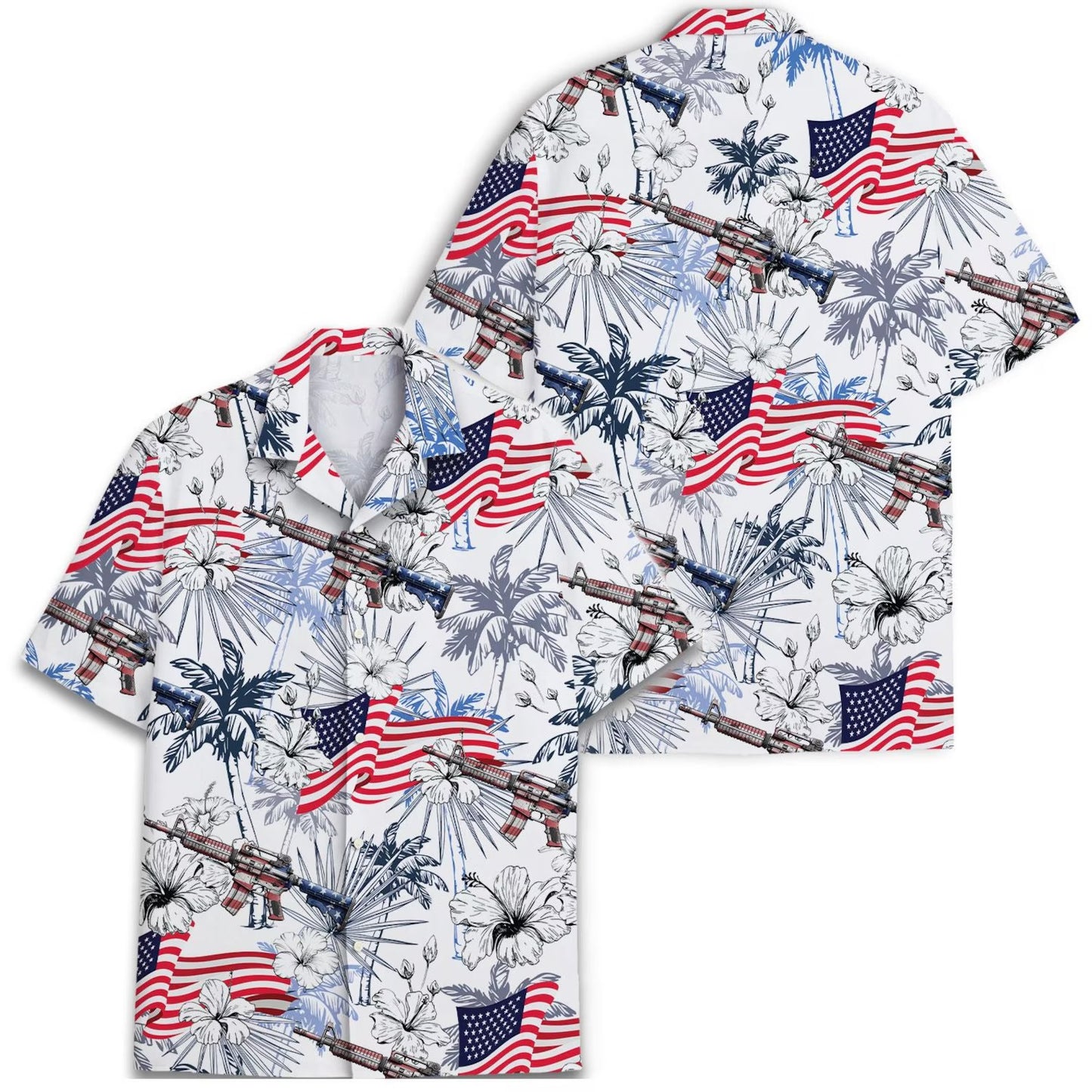 American Flag Gun Hawaiian Shirt, Patriotic 4th of July Aloha Shirt