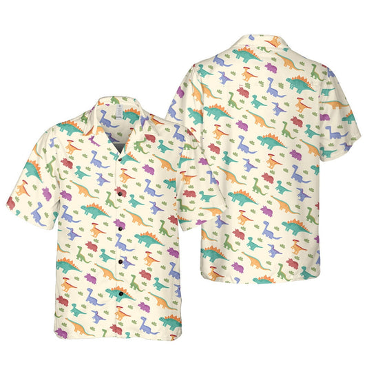 Dinosaur Hawaiian Shirt, Colorful Dino T-rex Button Up