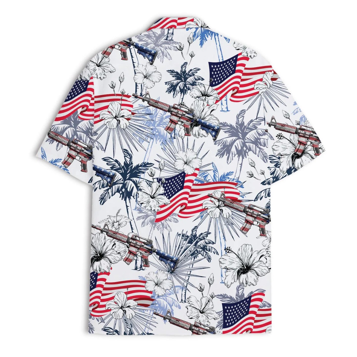 American Flag Gun Hawaiian Shirt, Patriotic 4th of July Aloha Shirt